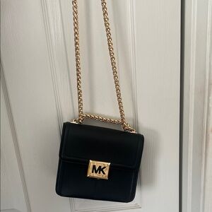 Michael Kors Black Leather Crossbody with Gold Chain Strap